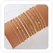 Gold Stack Bracelets for Women Gold Jewelry Set Trendy Delicate 14k Gold Plated Stack Bracelets Chain Bracelets Set Lovely Paperclip Link Bracelet Pack Stack Gold Jewelry