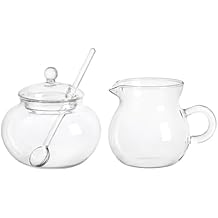 Glass Sugar and Creamer Set, Tea or Coffee Serving Set, Cream Pitcher with Sugar Bowl