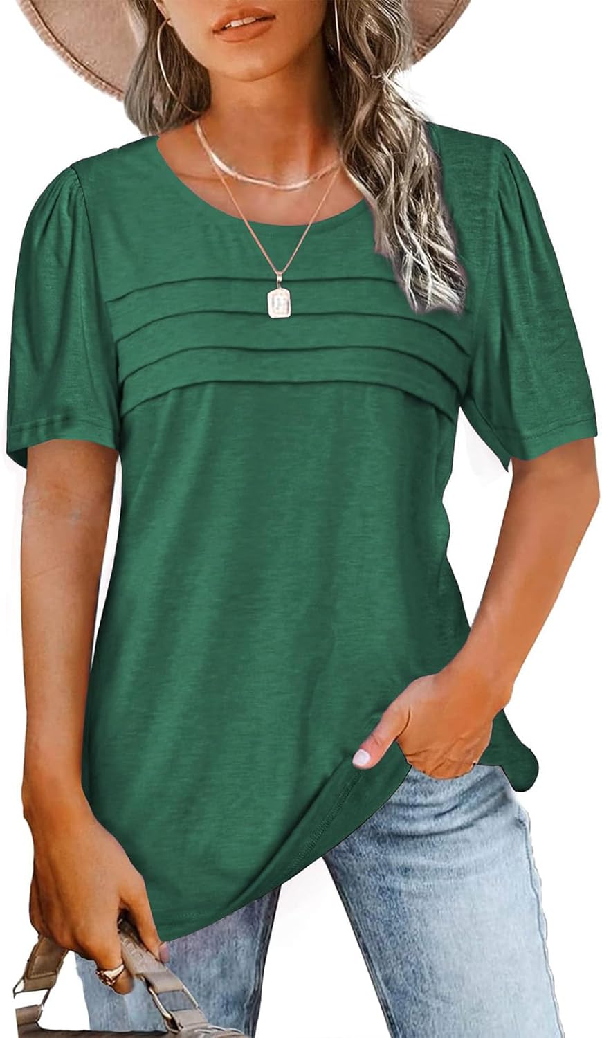 VUTRU Women T Shirt Summer Short Sleeve Comfy Top, Ladies Tunic Blouse Plus Size Pleated Crew Neck Spring Dressy Casual
