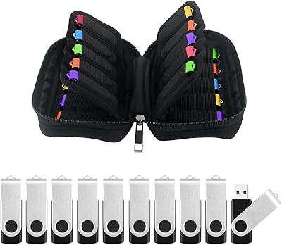 10 Pack 8GB USB Flash Drives with 1PC 20 Slots Flash Drive Case, Swivel USB 2.0 Thumb Drive USB Stick for Data Storage Backup, Portable Jump Drive Pendrive Zip Memory Stick with Indicator