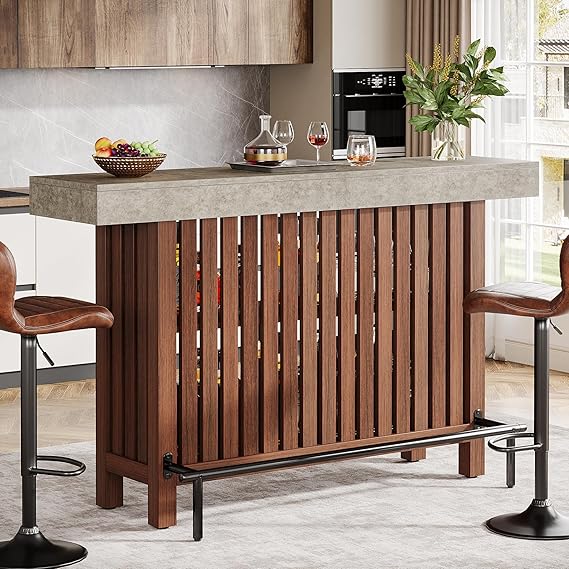 Tribesigns 63-Inch Large Home Bar Unit, 2-Tier Mini Bar Table, Height Pub Table with Footrest, Modern Coffee Bar Cabinet for Home Kitchen, Bistro, Dining Room, Living Room