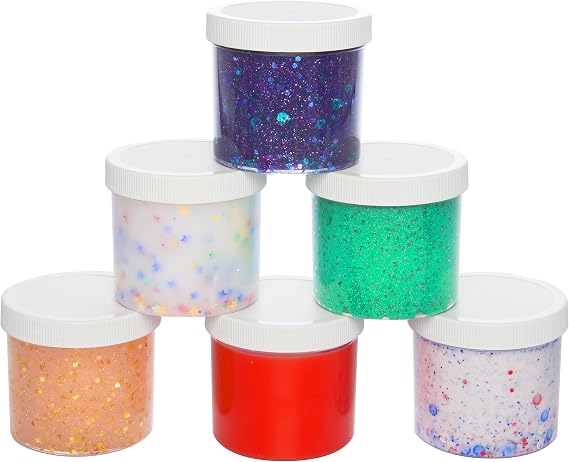 Maddie Raes 12oz Slime Storage Jars with Lids (6 Pack)-Clear Plastic Containers for Slime, Beads, Glitter, Sprinkles-Airtight Wide Mouth Refillable Organizer Jars for Kids Party Favors, Arts & Crafts