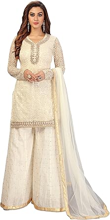 TRENDMALLS Womens Cotton Embroidery Salwar Suit Set Kurta Sharara with Dupatta Kurta Palazzo Set Stitched Ready To Wear